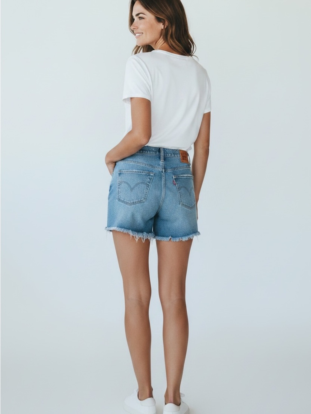 Levi's Light Wash High Waist Frayed Denim Shorts